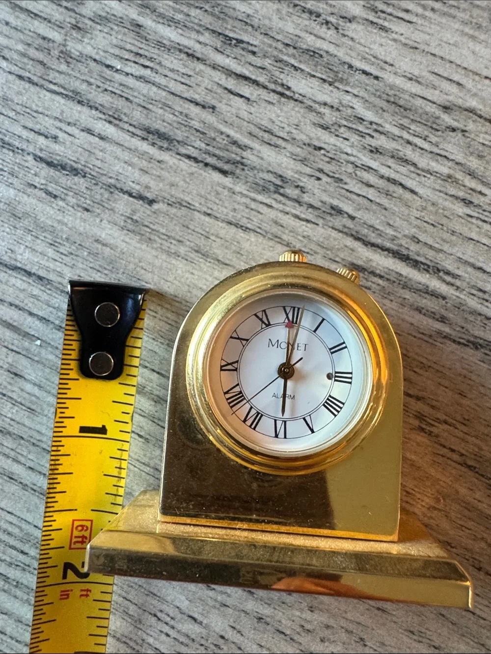 Miniature Monet Gold Desk Clock with White Roman Dial